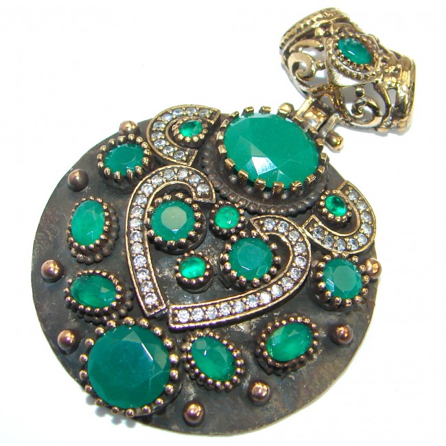 Vintage Style created Emerald Sterling Silver handmade Pendant