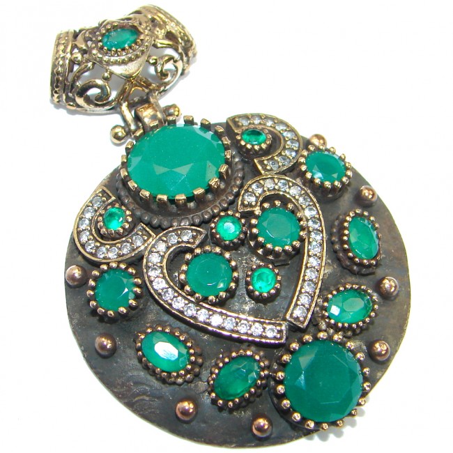 Vintage Style created Emerald Sterling Silver handmade Pendant