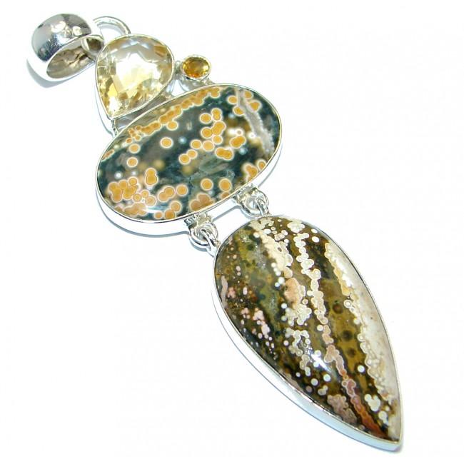 One of the kind Natural Ocean Jasper Citrine Sterling Silver handmade Pendant