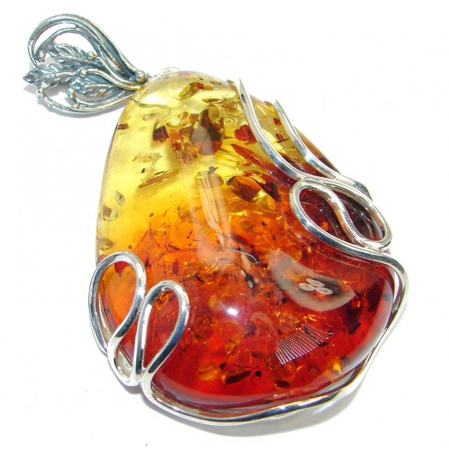 Large Genuine Baltic Polish Amber Sterling Silver handcrafted pendant