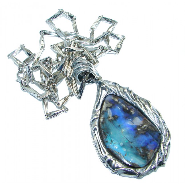 40 inches long Fine Art Huge Perfect Storm Unique Boulder Opal Sterling Silver handcrafted necklace