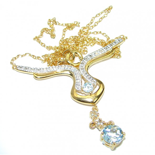 True Masterpiece Natural Swiss Blue Topaz Gold plated over .925 Sterling Silver handmade necklace