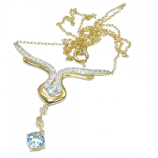 True Masterpiece Natural Swiss Blue Topaz Gold plated over .925 Sterling Silver handmade necklace