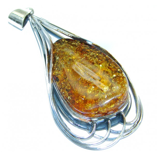 Large 35.6 grams Genuine Baltic Polish Amber Sterling Silver handcrafted pendant