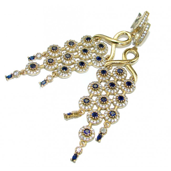 Flawless lab. Sapphire Gold plated over Sterling Silver entirely handmade earrings