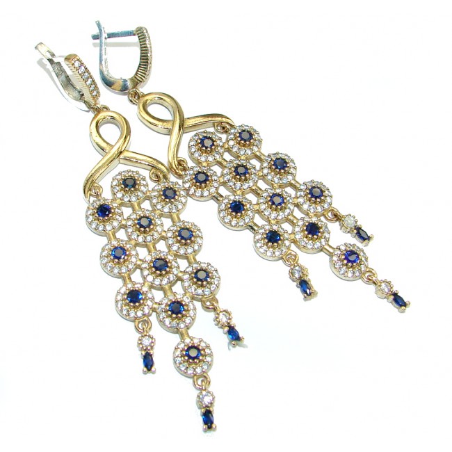 Flawless lab. Sapphire Gold plated over Sterling Silver entirely handmade earrings