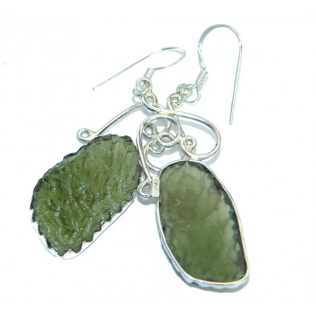 Classic Green Moldavite Silver Sterling handmade earrings