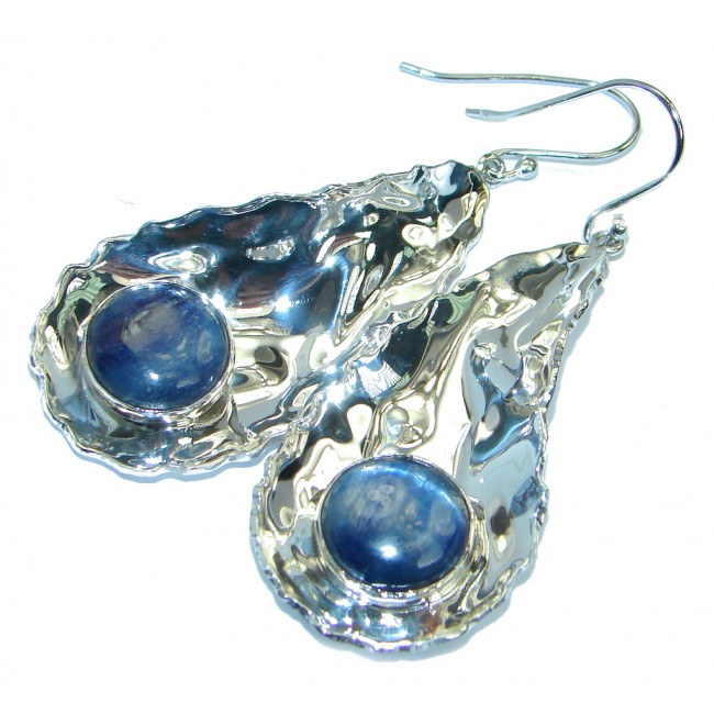 Simple Beauty Kyanite hammered .925 Sterling Silver handmade earrings