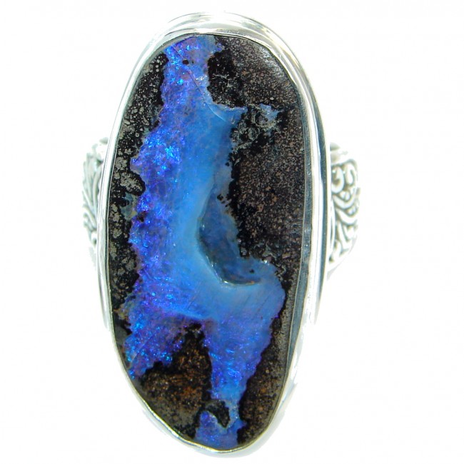 Jumbo Classic Australian Boulder Opal .925 Sterling Silver handcrafted ring size 8