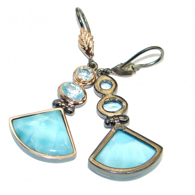 Precious genuine Blue Larimar Gold plated over .925 Sterling Silver handmade earrings