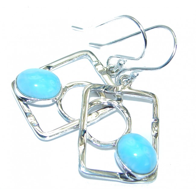 Modern Desigm Huge Blue Larimar .925 Sterling Silver handmade earrings