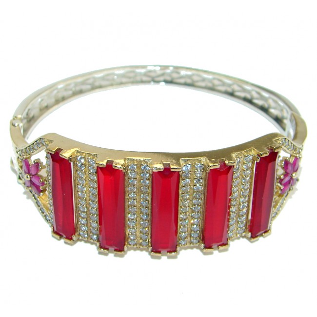Victorian Style Created Red Ruby & White Topaz Copper over Sterling Silver Bracelet / Cuff