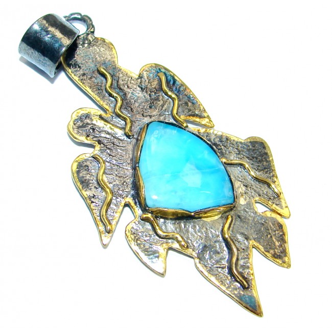 Sublime Design Authentic Beauty Larimar Gold plated over .925 Sterling Silver handmade Pendant