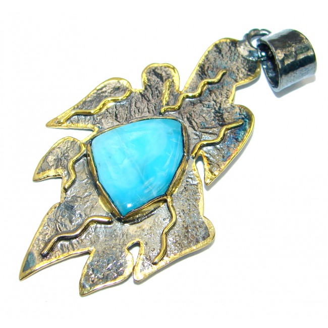 Sublime Design Authentic Beauty Larimar Gold plated over .925 Sterling Silver handmade Pendant