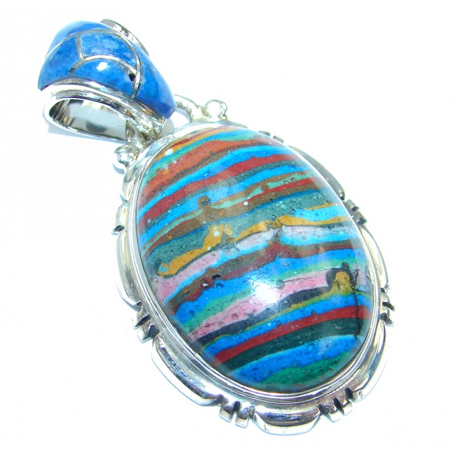Amazing Blue Rainbow Calsilica Sterling Silver handmade Pendant