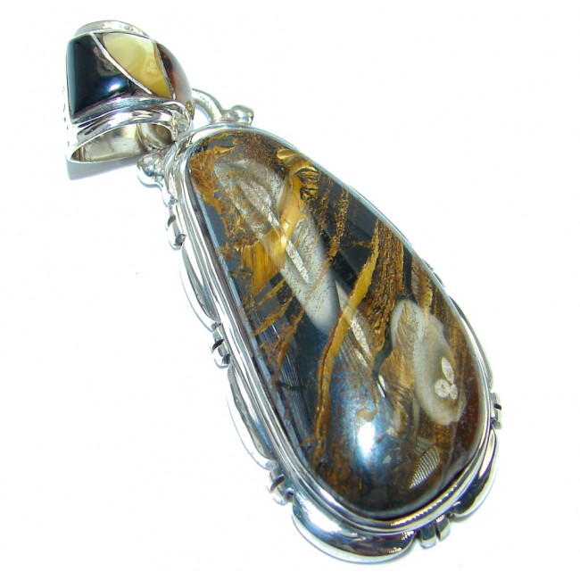 Incredible quality Iron Golden Tigers Eye Sterling Silver handmade Pendant