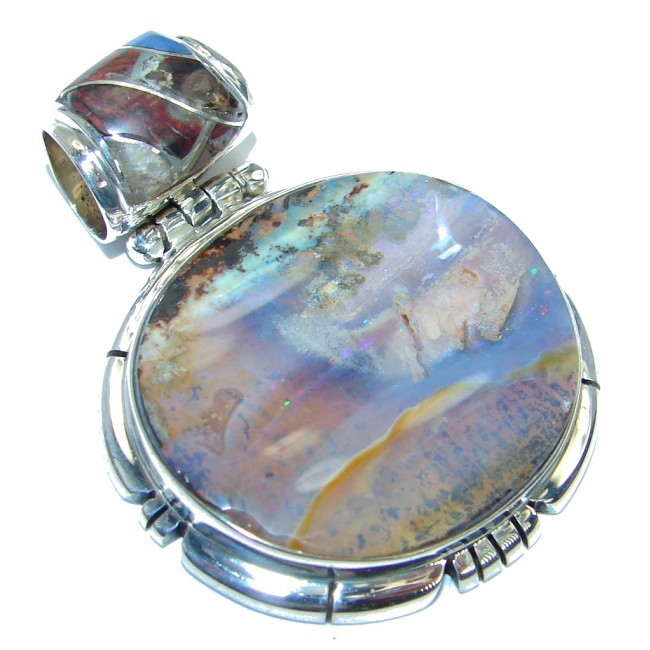 Authentic Natural Australian Boulder Opal Oxidized Sterling Silver handmade Pendant
