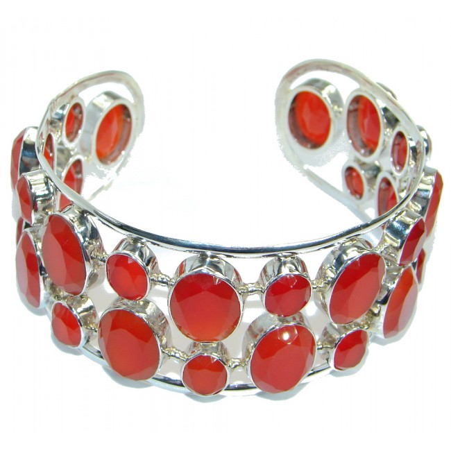 Aura Of Beauty Chunky Authentic Carnelian Agate Sterling Silver handcrafted Bracelet