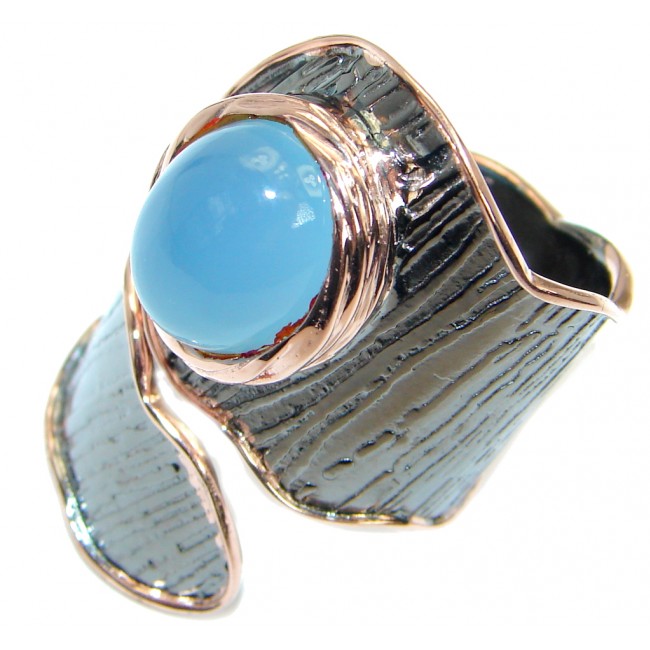 Genuine Chalcedony Agate Rose Gold Rhodium plated over Sterling Silver ring s. 7 adjustable
