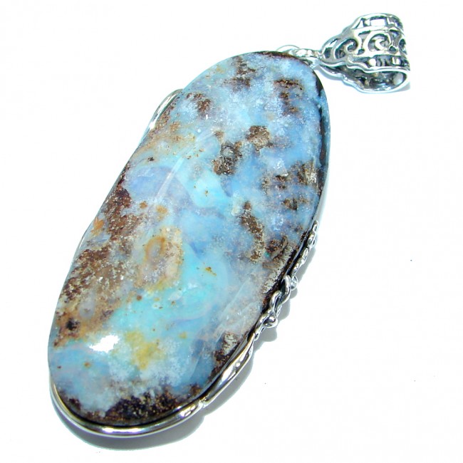 Authentic Natural Australian Boulder Opal Oxidized Sterling Silver handmade Pendant