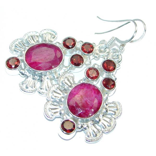 Trendy Ruby Sterling Silver handmade earrings