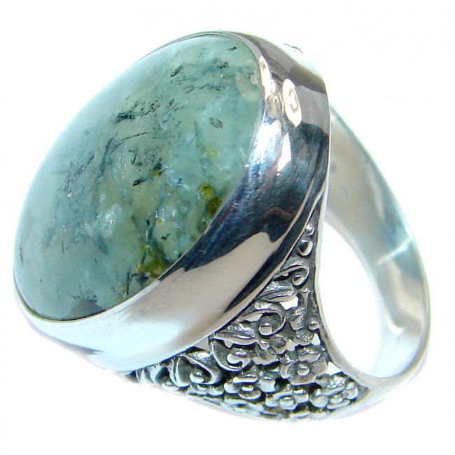 Supernova AAA+ Green Moss Prehnite Sterling Silver handcrafted ring; s. 9