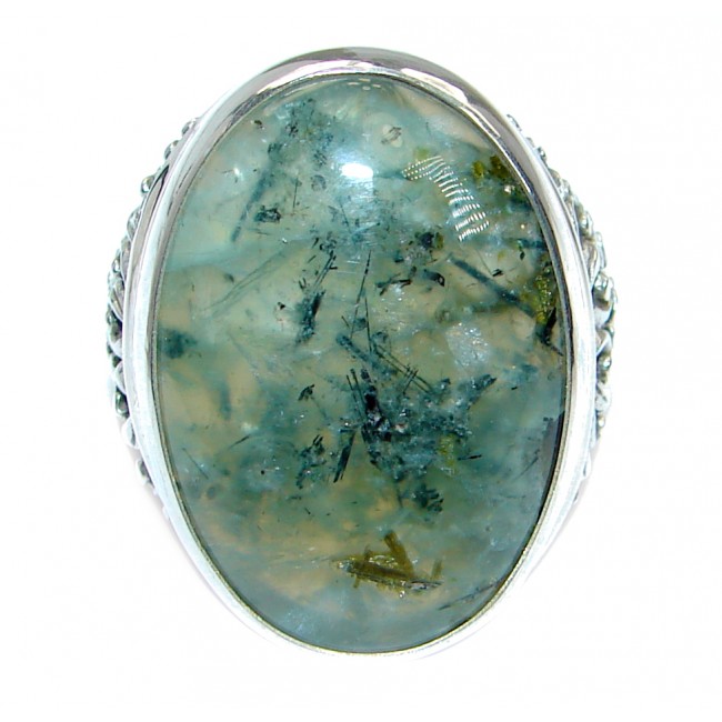 Supernova AAA+ Green Moss Prehnite Sterling Silver handcrafted ring; s. 9