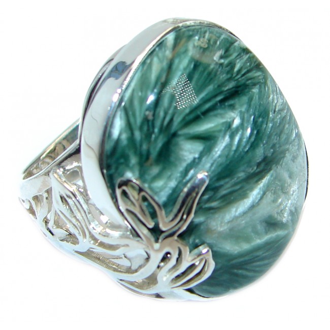 Huge quality Green Russian Seraphinite Sterling Silver Ring size 7 adjustable