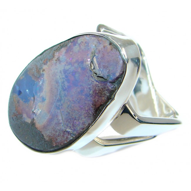 Jumbo Classic Boulder Opal oxidized .925 Sterling Silver handcrafted ring size 7