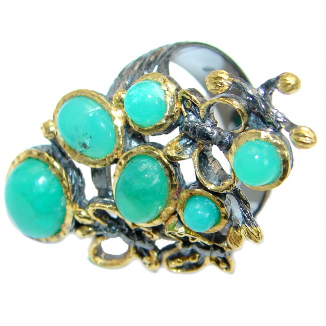 Statement Ring Chrysoprase Gold Rhodium Plated over .925 Sterling Silver Ring s. 8