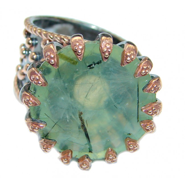 Jumbo Natural Prehnite Rose Gold plated over .925 Sterling Silver Cocktail Ring Size 7 adjustable