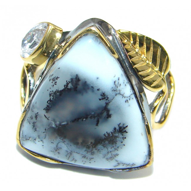 Snow Queen Dendritic Agate Gold Rhodium Plated over .925 Sterling Silver Ring s. 6