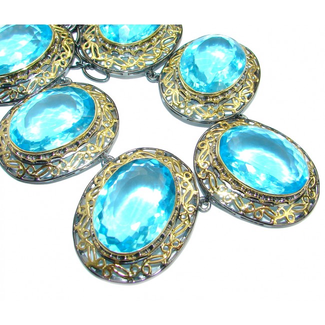 Chunky Andromeda created Swiss Blue Topaz Gold plated over .925 Sterling Silver handmade necklace