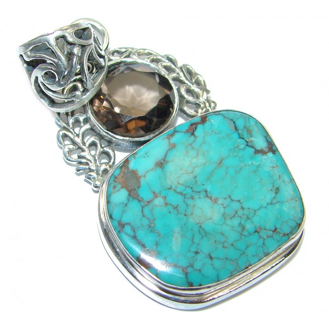 Genuine great quality Blue Turquoise Sterling Silver handmade Pendant