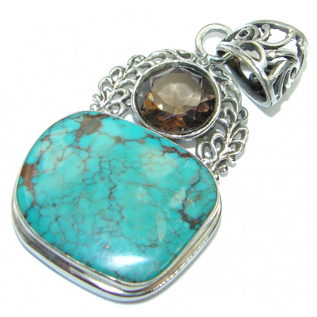 Genuine great quality Blue Turquoise Sterling Silver handmade Pendant