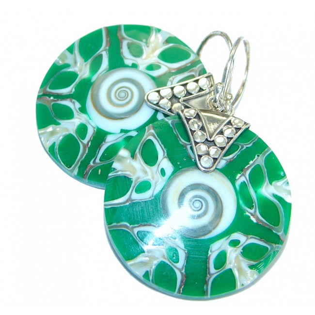 Simple Beauty Green Shell Sterling Silver handmade earrings