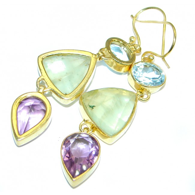 Moss Prehnite Gold plated over .925 Sterling Silver handmade earrings