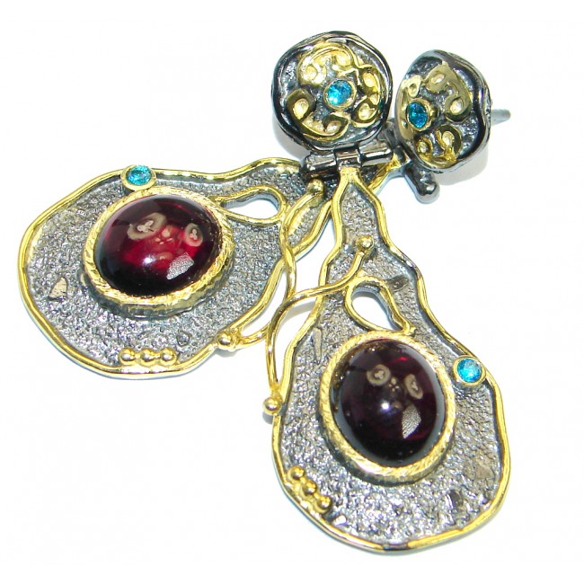 Unique NATURAL Garnet Gold plated over .925 Sterling Silver handmade earrings