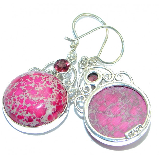 Stylish long Pink Sea Sediment Jasper Sterling Silver earrings
