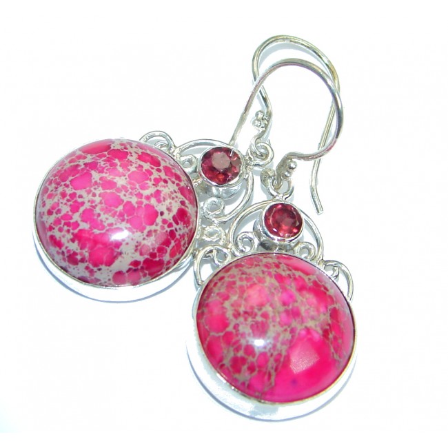 Stylish long Pink Sea Sediment Jasper Sterling Silver earrings