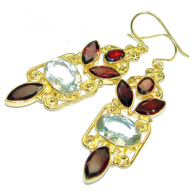 Bohemian Style Natural Green Amethyst Gold plated over .925 Sterling Silver handmade earrings