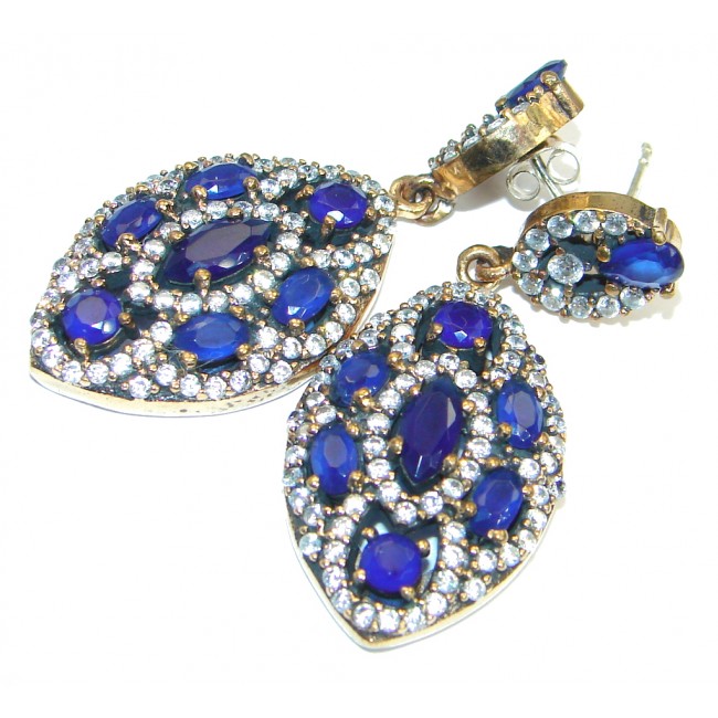 Victorian Style created Sapphire Sterling Silver stud earrings