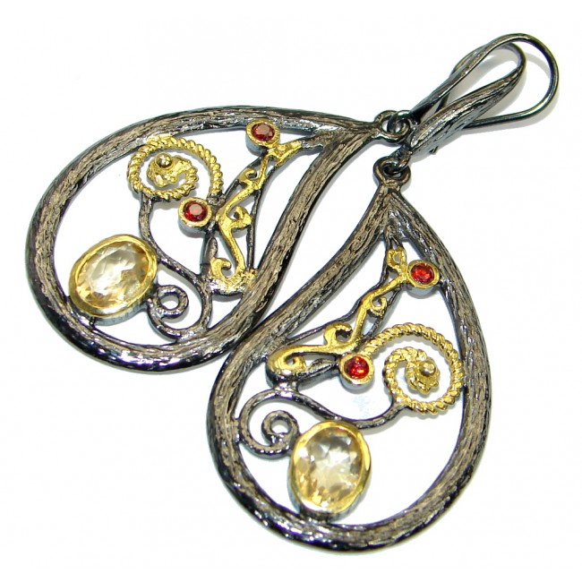 Natural Citrine Garnet Gold plated over .925 Sterling Silver handmade earrings
