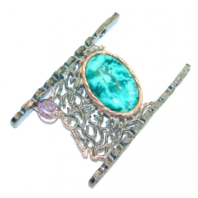 Genuine great quality Blue Turquoise Rose Gold plated over .925 Sterling Silver handmade Pendant