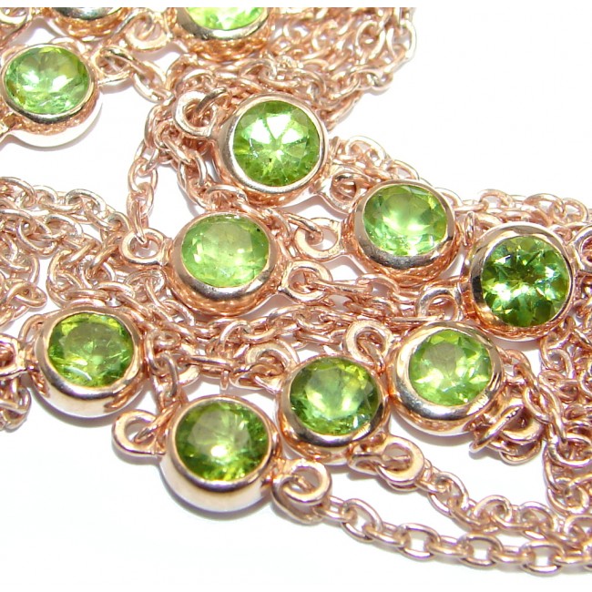 36 inches Genuine Peridot Rose Gold plated over .925 Sterling Silver station Necklace
