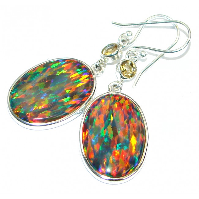 Luxury Lab. Orange Japanese Fire Opal Sterling Silver handmade earrings