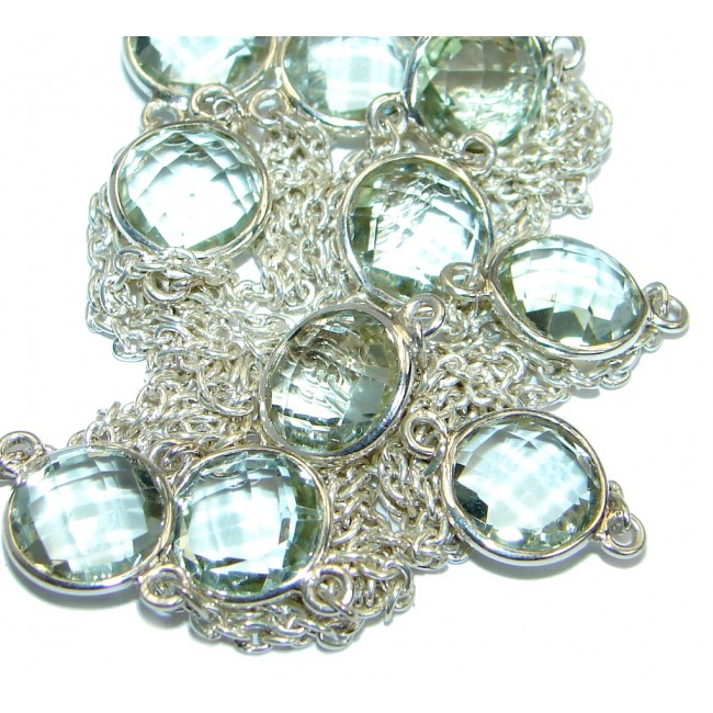 36 inches genuine Green Amethyst .925 Sterling Silver handmade Necklace