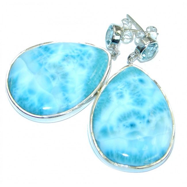 Large Precious genuine Blue Larimar .925 Sterling Silver handmade earrings