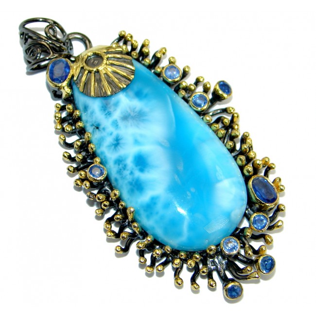 One of the kind Nature inspired Sublime Larimar Tanzanite .925 Sterling Silver handmade pendant
