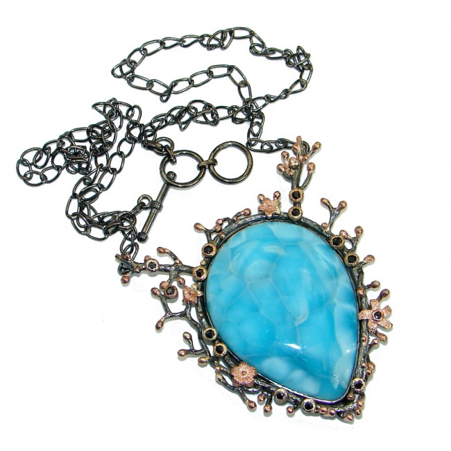 One of the kind Nature inspired Sublime Larimar Rose Gold plated over .925 Sterling Silver handmade necklace
